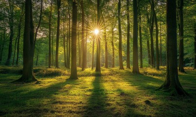 Fototapeta premium sun shining through the trees in the wildlife reserve
