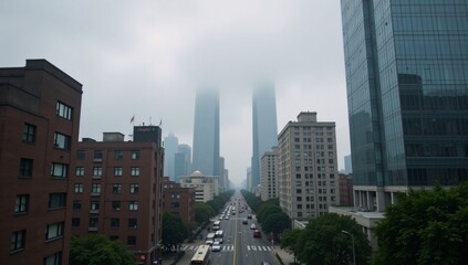 City Skyline Flat Design in Smoggy Atmosphere