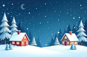 Fototapeta premium Cute houses in a snow-covered town on a wintery background. Merry Christmas, happy new year concept 