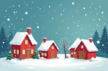 Fototapeta premium Cute houses in a snow-covered town on a wintery background. Merry Christmas, happy new year concept 