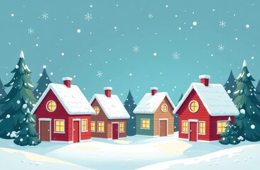 Fototapeta premium Cute houses in a snow-covered town on a wintery background. Merry Christmas, happy new year concept 