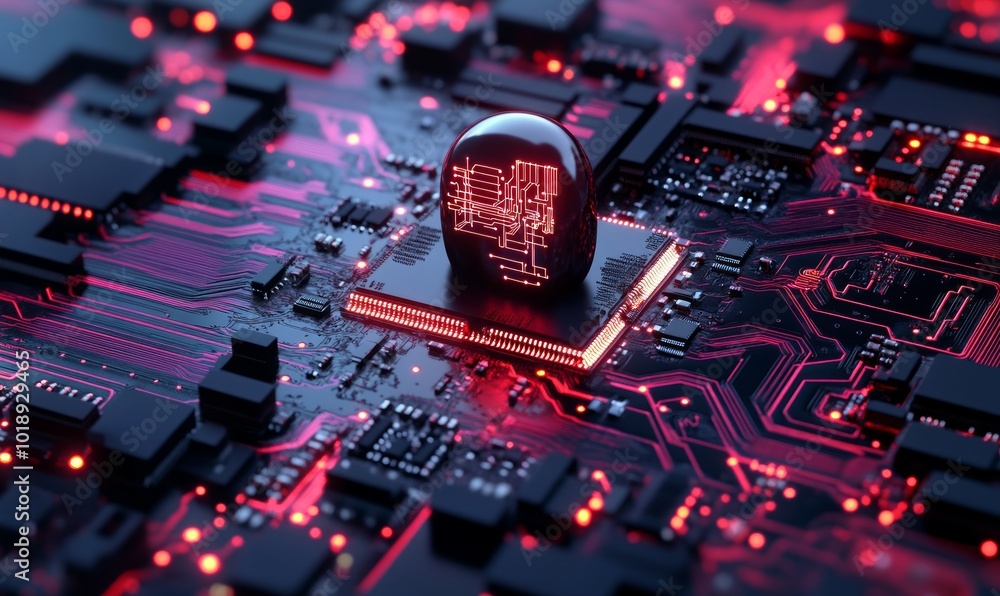 Poster printed circuit board and microprocessor, artificial intelligence of a digital person.