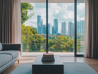 A living room with a couch and a coffee table