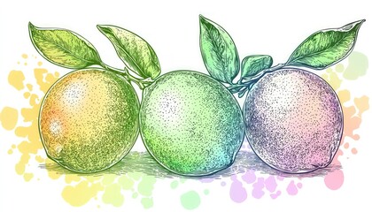 Cartoon lime fruit in rainbow gradient line art.