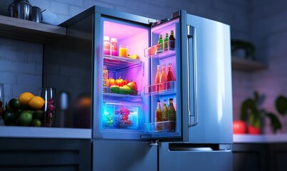 Smart refrigerator with touchscreen and organized shelves