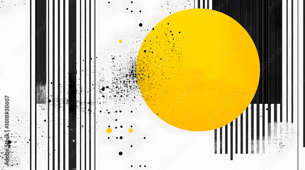 Poster black and yellow background design, flat design style with geometric shapes and lines in the foregro
