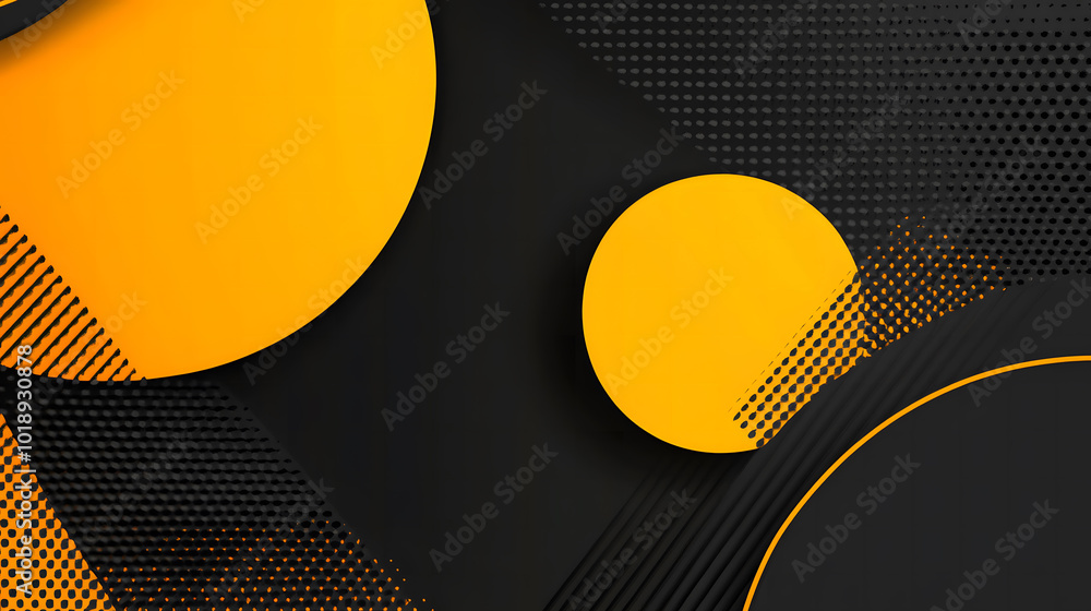 Poster black and yellow background design, flat design style with geometric shapes and lines in the foregro