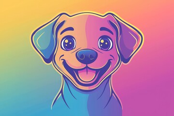 Fototapeta premium Cheerful cartoon dog face in cool gradient line art