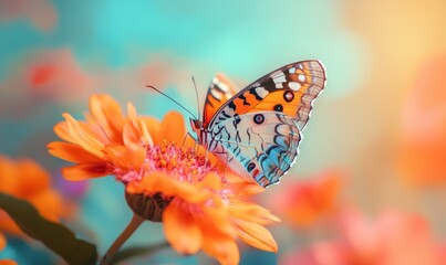 Obraz premium Vibrant butterfly perching on an orange flower