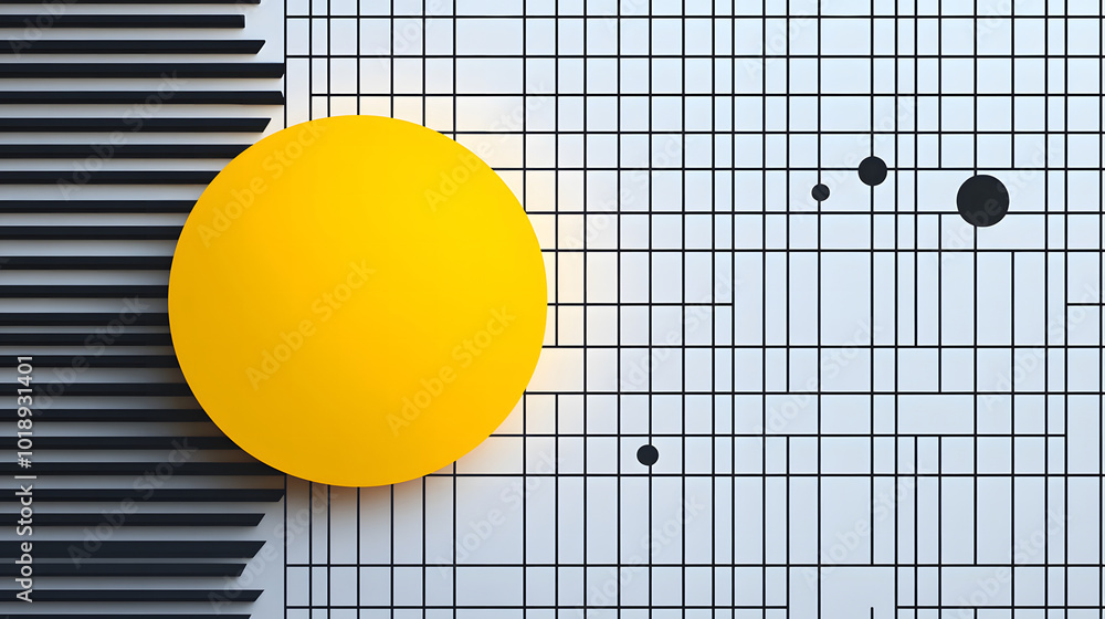 Poster black and yellow background design, flat design style with geometric shapes and lines in the foregro