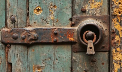 Rusted lock on an old door in the medieval hill town