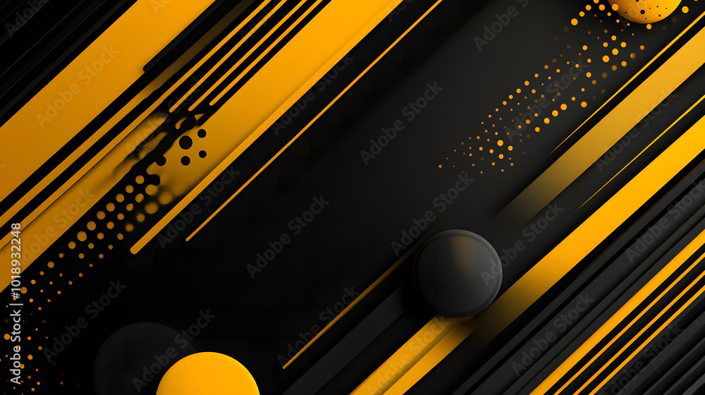 Poster black and yellow background design, flat design style with geometric shapes and lines in the foregro