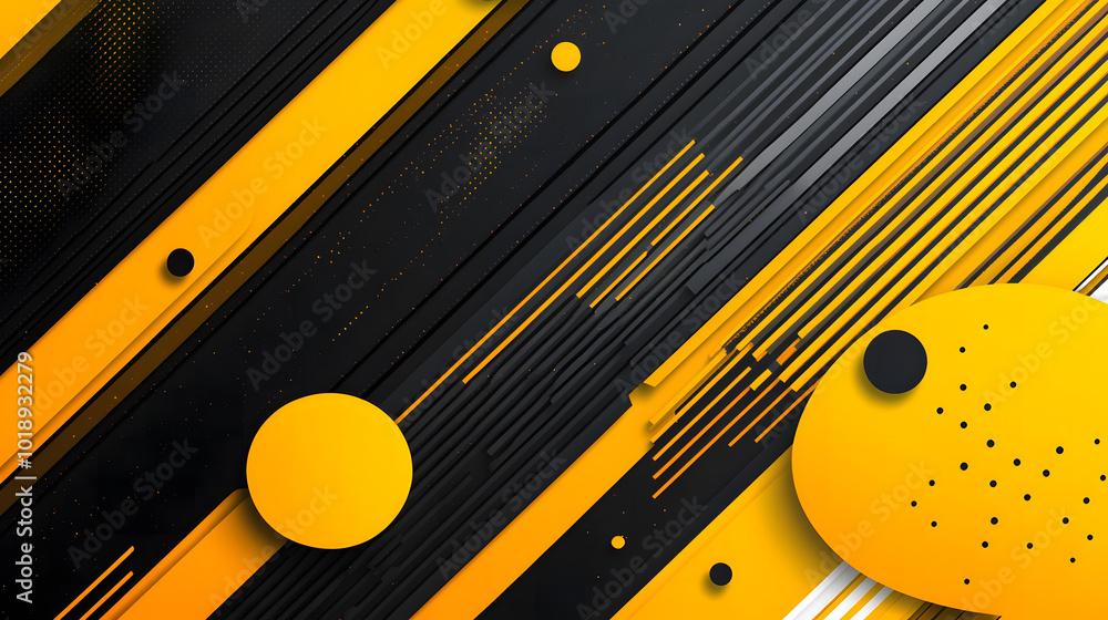 Poster black and yellow background design, flat design style with geometric shapes and lines in the foregro