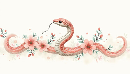 Obraz premium Pink Snake with Flowers in Elegant Floral Design