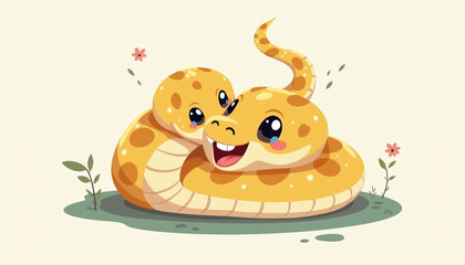 Cute Cartoon Yellow Snake with Smiling Face