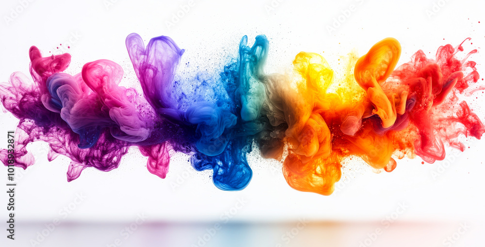 Poster colorful smoke swirls in artful display. dynamic colors blend and swirl together, creating a captiva