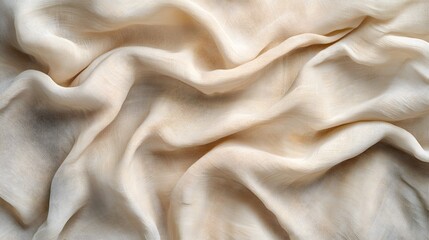 Fototapeta premium A top view of an elegant, textured beige fabric with subtle folds and creases