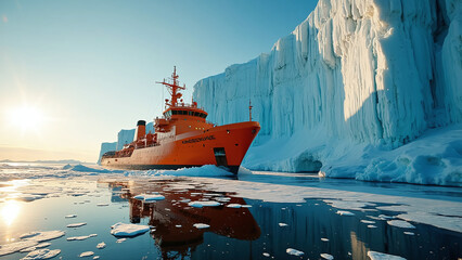 Fototapeta premium Icebreaker Ship Navigating Through Polar Ice