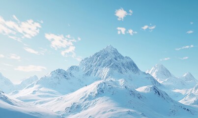 Snowy mountain range under a clear, blue sky, with soft shadows and subtle winter textures