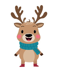 Cute Christmas deer on white background. Illustration for New Year and Christmas design.