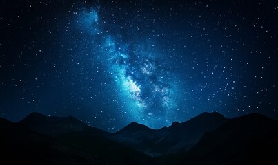 Starry night sky, Milky Way galaxy, mountains silhouette