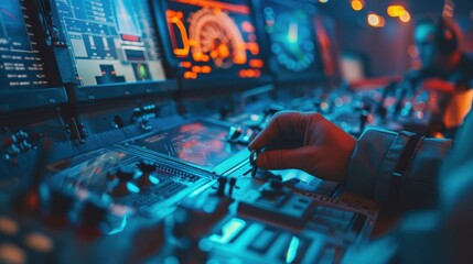 Tense Military Missile Launch Control Room with Officer Initiating Nuclear Strike