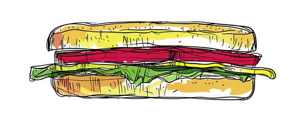 Continuous line art a sandwich on a white background.