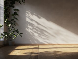 Fototapeta premium A plant is sitting in a pot on a wooden floor