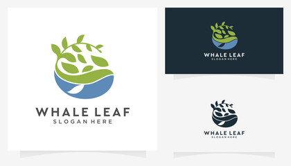 Whale and Plant logo design ideas. Conservation wildlife and environment vectors, icons, illustration template. 