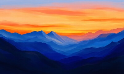 Fototapeta premium sunset in the mountains with orange and blue colors