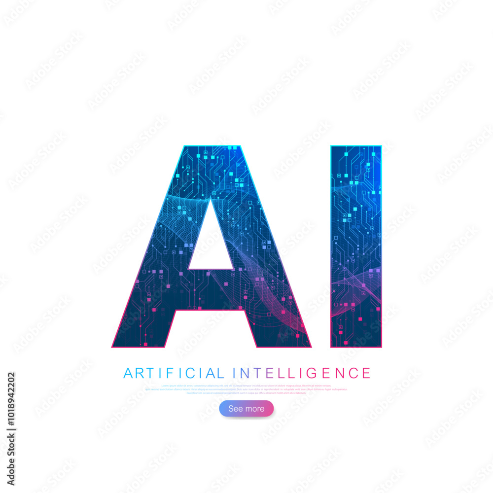 Poster Artificial intelligence and machine learning vector logo, icon, symbol. Artificial intelligence wireless technology design. Neural networks and modern technologies concepts