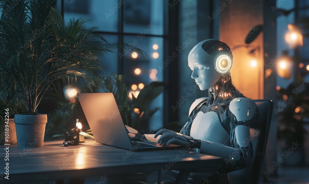 Poster vertical image of the use of a laptop to interact with artificial intelligence