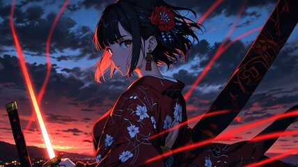 Beautiful girl masterpiece highest quality ultra-high resolution perfect face, rich contrast, 80s anime, vintage anime, wear the kimono