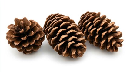 A fir tree branch features lush green needles and textured pine cones, creating a festive decoration perfect for holiday-themed designs on a bright white background