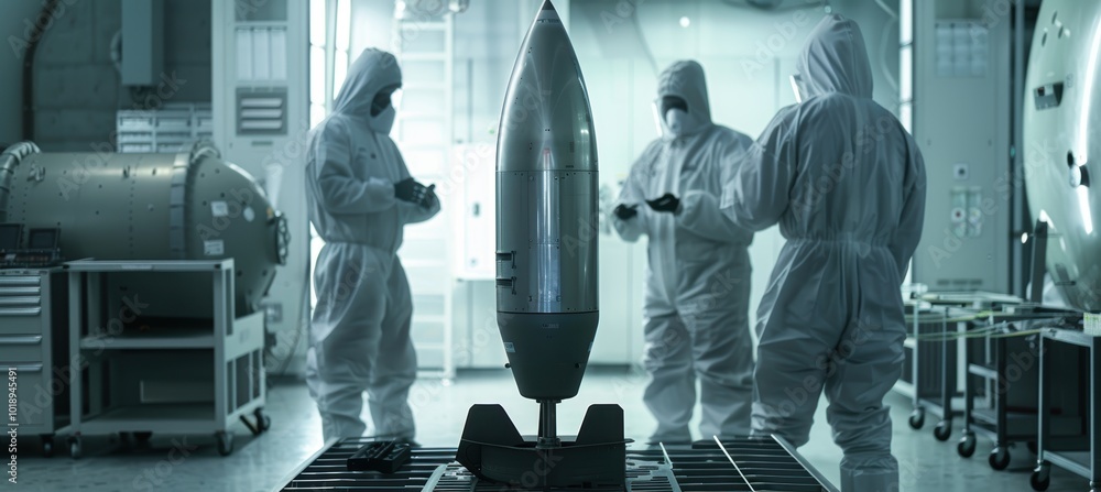 Aufkleber advanced ai-enhanced nuclear missile in high-tech laboratory setting