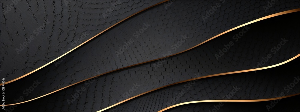 Poster abstract 3d gold and black flowing waves background. digital data structure. futuristic technology c