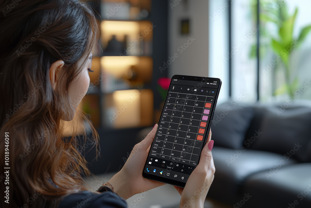 Poster an ai-powered virtual assistant managing a user's calendar and reminders on a smartphone. concept of