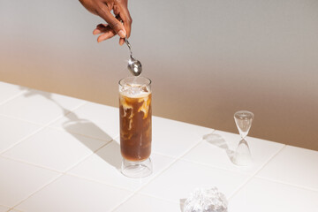 Iced Coffee Preparation With Spoon