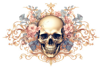 PNG An antique chinese traditional rotted skull pattern art creativity.