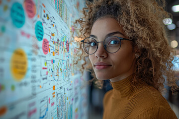 A marketing team brainstorming creative campaigns with colorful mind maps on a wall. Concept of creative strategy.