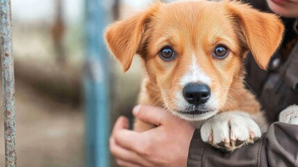 Adorable Puppy with Bright Eyes Being Held Gently, AI