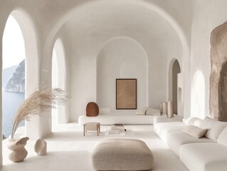 A white room with a tan archway and a tan wall