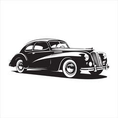 Obraz premium american carIllustration of a vintage car vector art. Black lines sticker on white Background, car, auto, automobile, vehicle, transport,