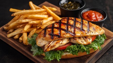 Grilled Chicken Sandwich with French Fries