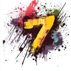 Vibrant graffiti-style number seven with colorful paint splashes.