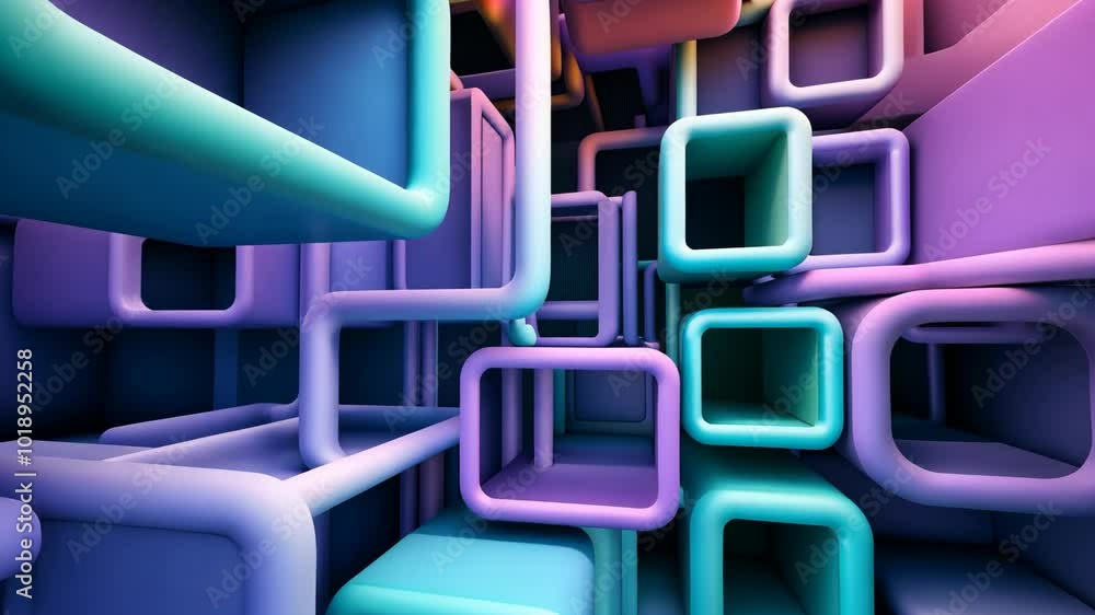 Poster a collection of colorful, 3d squares create a complex, geometric design
