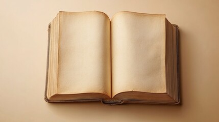 Fototapeta premium open book with empty pages set against a beige background, symbolizing creative freedom, the potential for new ideas, stories, and artistic inspiration waiting to be filled
