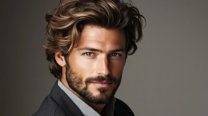 Obraz premium Handsome Man with Stylish Hair and Beard Portrait