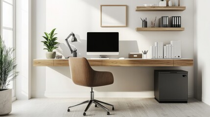 Fototapeta premium Modern Home Office with Minimalist Design Elements