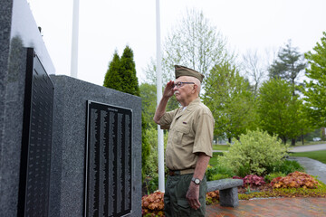 Senior Citizen military man at war memorial morning